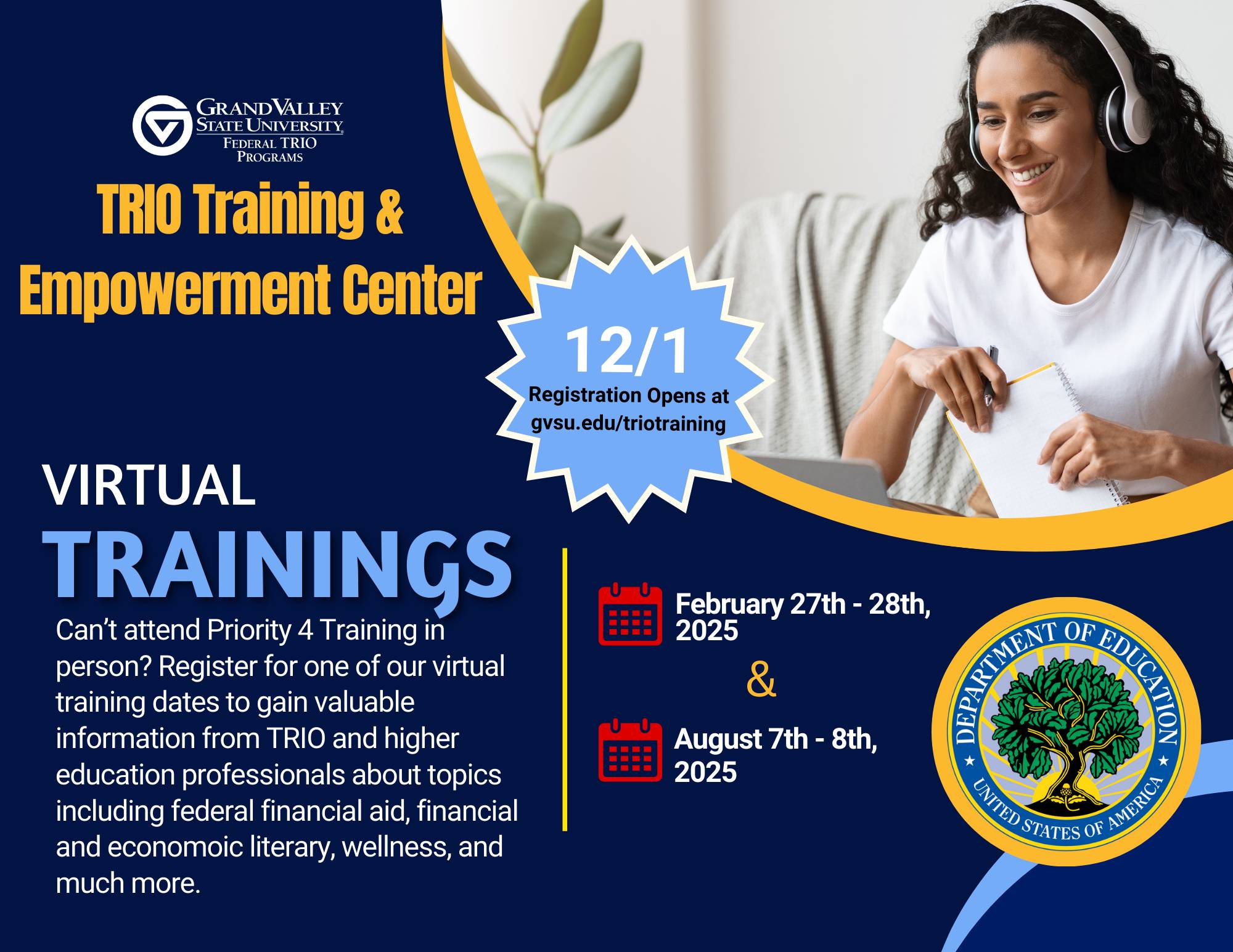 Flyer about Virtual Training dates 2/27-2/28 and 8/7-8/8